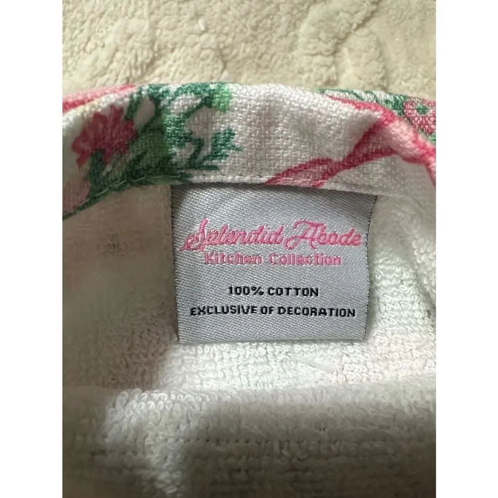 SA Easter Bunny Floral Trellis White Pink Cotton Tea Kitchen Towels Set of 3